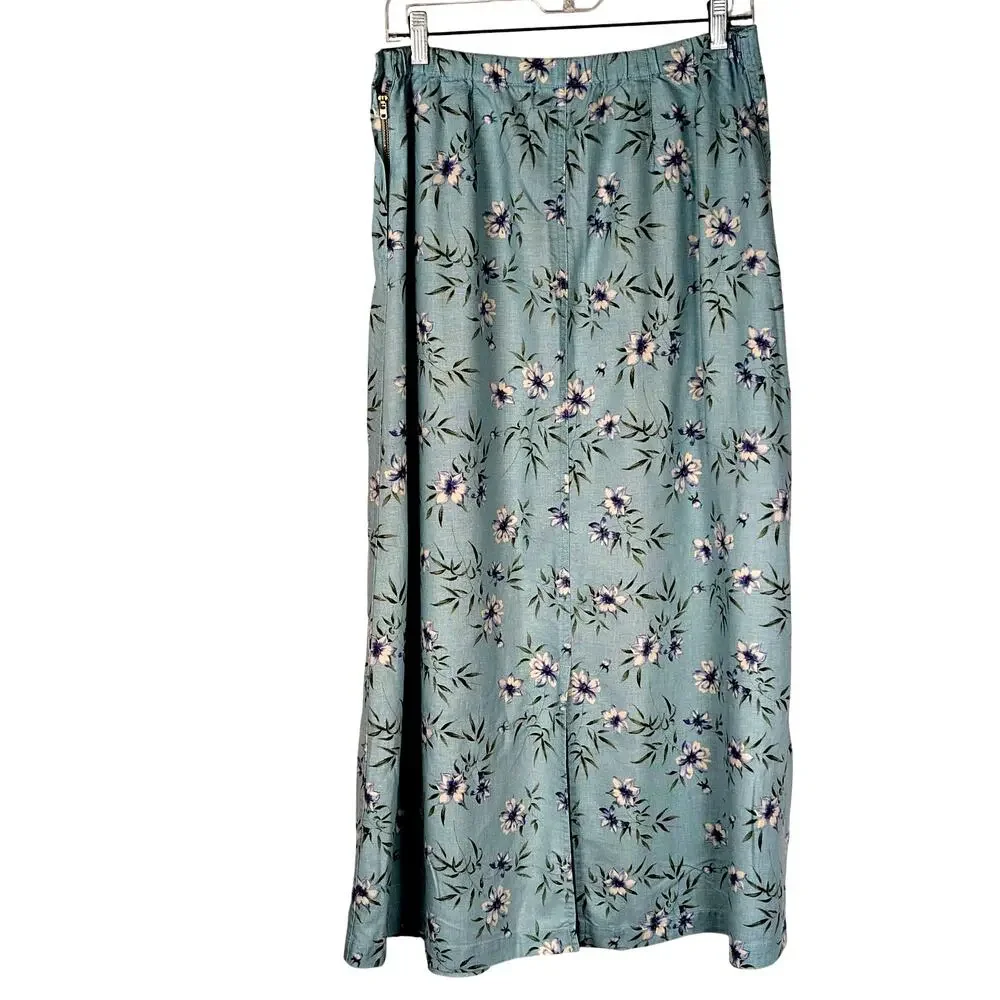 V Liz Claiborne Y2K Sz 10Blue linen blend Skirt Elastic backW 30-32 Len 36